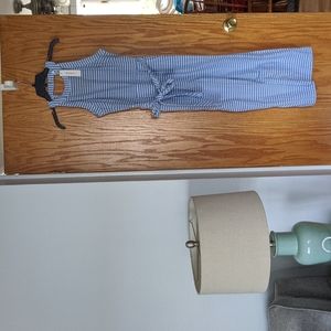 Linen blue and white strip jump suit